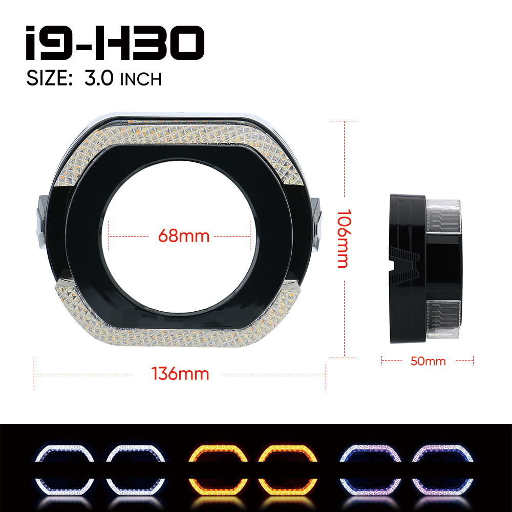Cubiertas VAHID i9-H30 con ojos de ángel 5D y aros halo para proyectores de 3,0 pulgadas