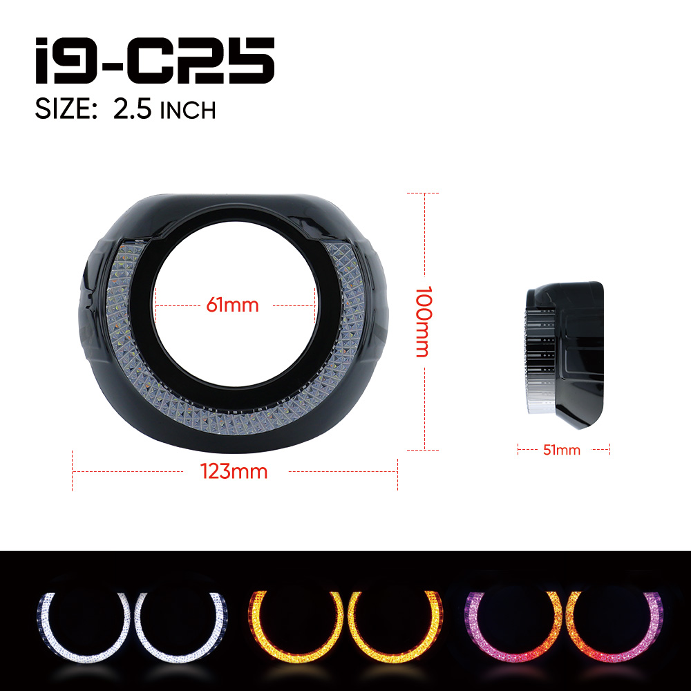 Cubiertas VAHID i9-C25 con ojos de ángel 5D y aros RGB para kits de retrofit de faros