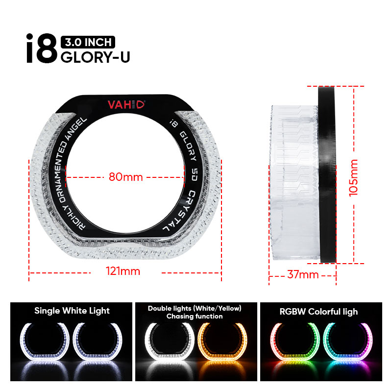 Cubiertas VAHID i8-U30 de 3,0 pulgadas con ojos de ángel 5D y aros halo para retrofit de faros